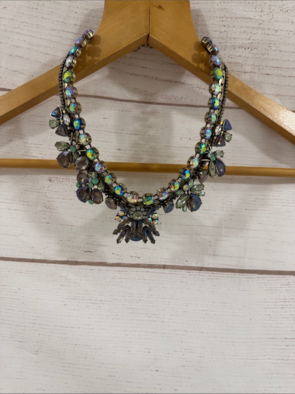 Banana Republic Crystal Statement Necklace - Iridescent Green 20"